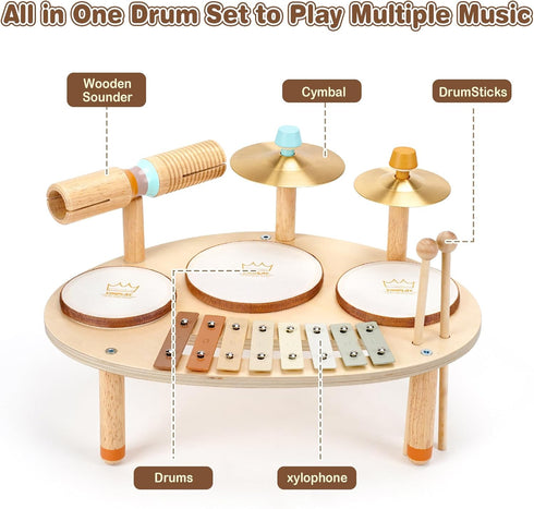 Set 2 3 4 9 1 3-5, 2-4 Vanplay Drum for Toddler - Toys for Year Old Girls Boy Gifts - in Wooden Montessori Musical