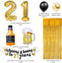 21st Birthday Decorations for Him, 40 Inch Gold 21 Number Balloons, Cheers to 21 Years Banner, Fringe Curtains and Cups