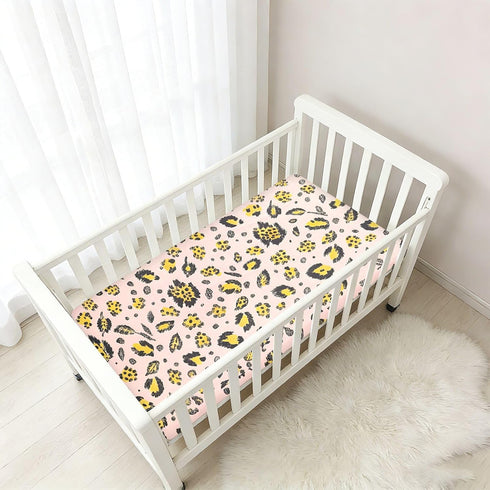 CZXW 52" 28" Leopard Yellow Pink Crib Sheets Fitted x Natural Cotton Soft & Breathable for Baby Crib Mattress