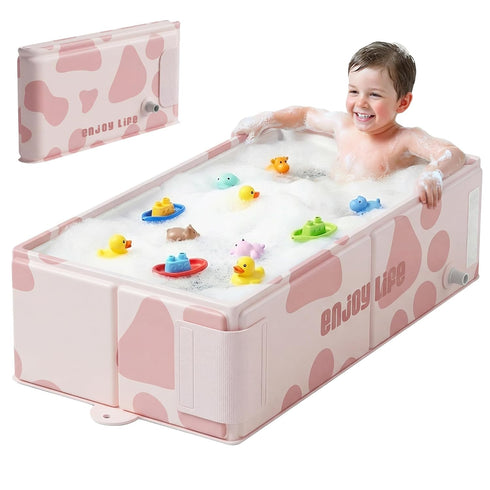 Wanchouse Collapsible Baby Bathtub for Newborn to Toddler, Foldable Toddler Bathtub with Drain