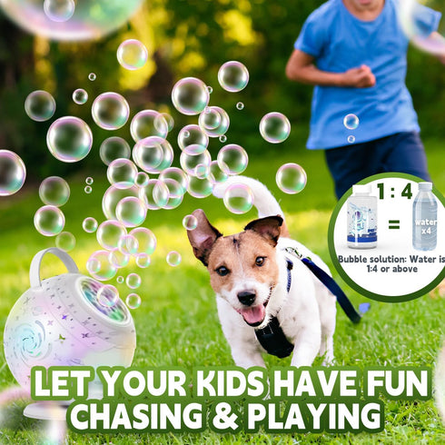 90/360 7-Color Rechargeable Bubble Machine - Auto Rotation, Remote Control, RGB, Larger Bubbles Design, Bubbles Maker