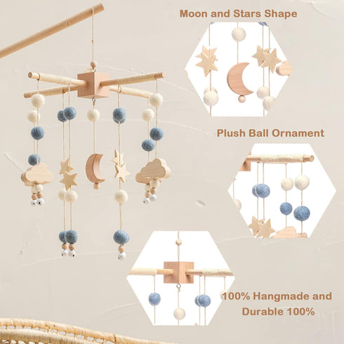 Set Baby Mobile for Crib | Baby Crib Nursery Mobile Star Moon for Baby Boys and Girls | Boho Nursery Decor | Baby