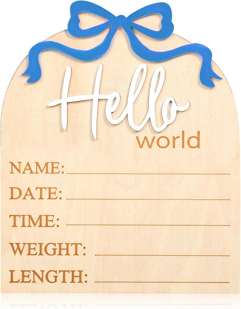 Piriuuo Hello World Newborn Sign, 5.9in Welcome Baby Sign- 3D Blue Bow Baby