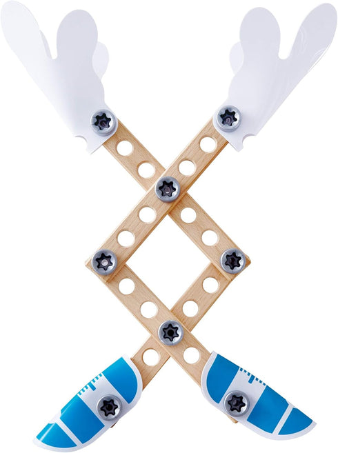 Hape Three Experiment Kit - Junior Inventor Kids Physics Mechanical Crane, Grabber & Climbing Frog Play Set
