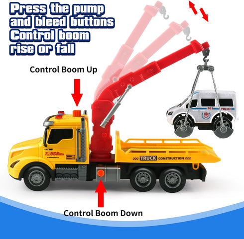 DWIRCTOYS 3 4 5 6 7 Toddler Boy Toys,Tow Truck Toy for Year Old Boys,FrictionPowered Rescue Tow Truck with Lights