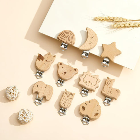 10 Boao Pcs Wood Pacifier Clips Toy Suspender Clips Charm DIY Pacifier Holder for Baby Toddler Teething Grasping