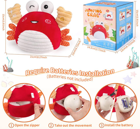 0-6 100+ 1 2 3 nicknack Baby Toys Months Crawling Dancing Bouncing Musical Learning Plush Crab,Interactive Songs Toy