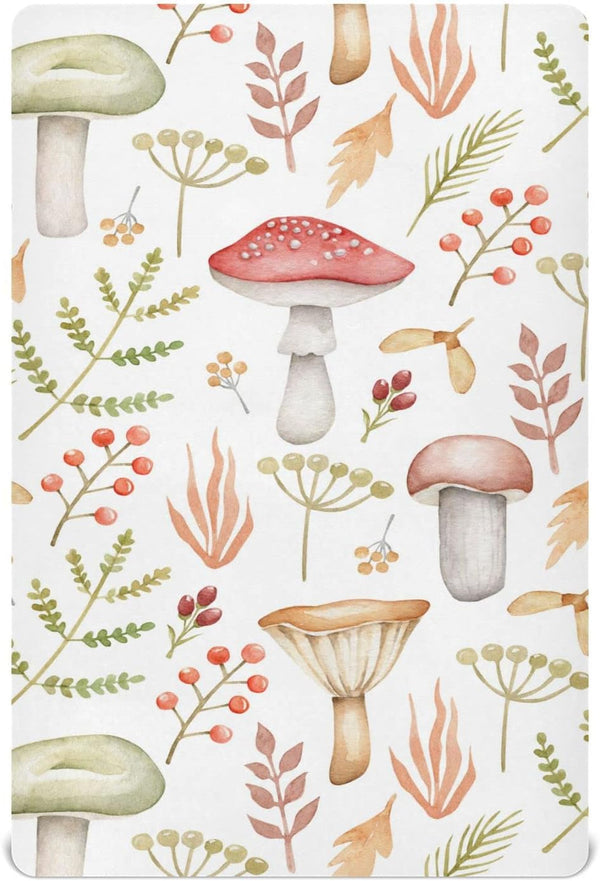 Mushroom Twig Fitted Crib Sheet, Soft Breathable for Girls and Boys, Standard Crib & Toddler Bed Mattress 27" x 39"