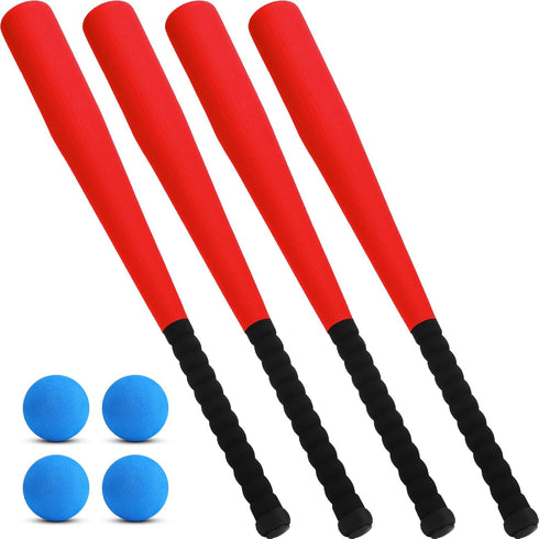 Wettarn 4 Pieces Foam Baseball Bat 24 Inches with 4 Pcs Safe Soft Baseballs T Ball Set for Outdoor Indoor Sport Game