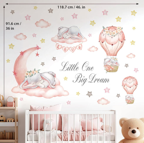 (SG-2203) DECOWALL Dream Big Little One Wall Decals Elephant Moon and Stars Nursery Wall Stickers, Peel and Stick