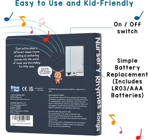 28 28-Button 1-3 LEARNING BUGS Nursery Rhymes Sing Along with Favorite Nursery Rhymes, Musical Books for Toddlers