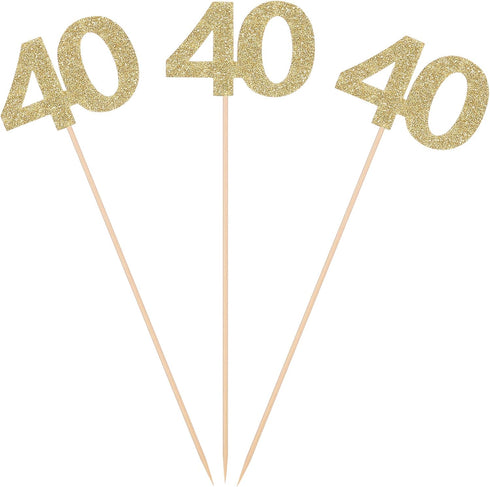 Pack of 10 Gold Glitter Number 40 Table Topper Sticks for 40th Birthday Anniversary Party Decorations