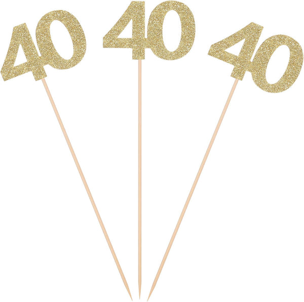 Pack of 10 Gold Glitter Number 40 Table Topper Sticks for 40th Birthday Anniversary Party Decorations