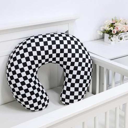 Set Checkered Nursing Pillow Cover & Crib Sheets for Boys and Girls - Black