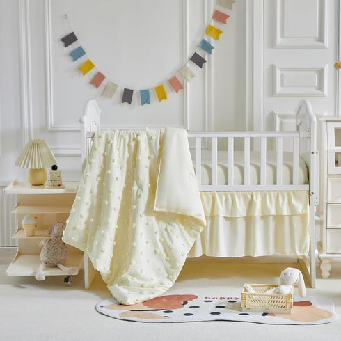 3 Pieces Crib Bedding Set Tufted Dots Jacquard Baby Comforter with Fitted
