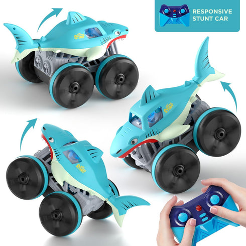 MaxTronic Amphibious Remote Control Car, 2.4 GHz 4WD 1:14 Scale Waterproof Monster Truck, RC Boat Shark Toys 3-12 Years