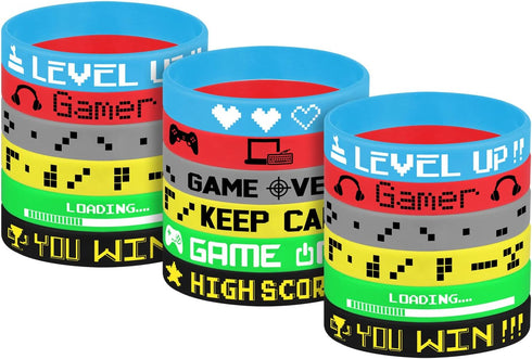 TUPARKA 18 Pcs Video Game Wristbands, Rubber Bracelet Party Supplies for Birthday Baby Shower Favors, 6 Styles