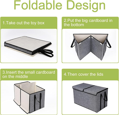 26.8"x13.8"x16"(Grey) YOLOXO Large Kids Toy Box Chest Storage organizer with Double Flip-Top Lid - Collapsible Sturdy