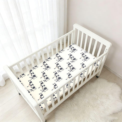 miaozhen 1 Pack 52x28 Cotton Crib Sheets for Baby Boys Girls Comfy Breathable Illustration Cow Ivory Muslin Toddler