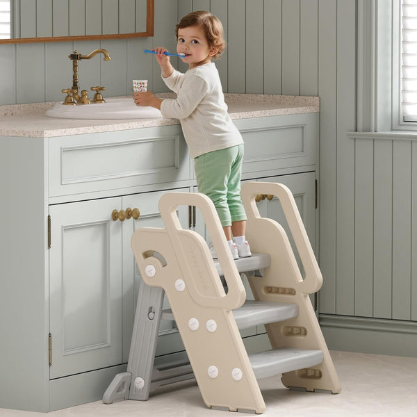 XQIAO Foldable Step Stool for Bathroom Sink - Adjustable Toilet Trainer & Anti-Tip