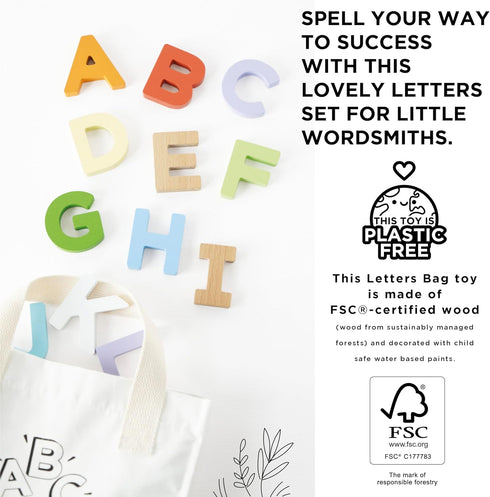 Le Toy Van Wooden Letters in a Bag Toy, Plastic Free, Suitable for Ages 18+ Months