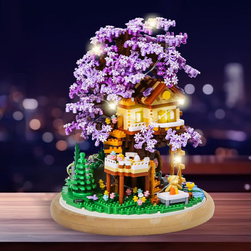 Sets Set DIY Flower Building Toy Miniature Cherry Blossom Tree House Building Kit, Purple & Yellow Sakura Flowers