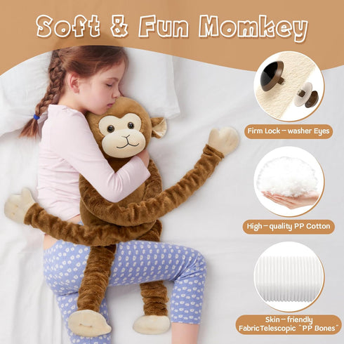 23.6"~35.4" MorisMos Big Monkey Stuffed Animal Plush Toy, Stretchable Long-Legged Monkey Toy Gift for Kid Adult
