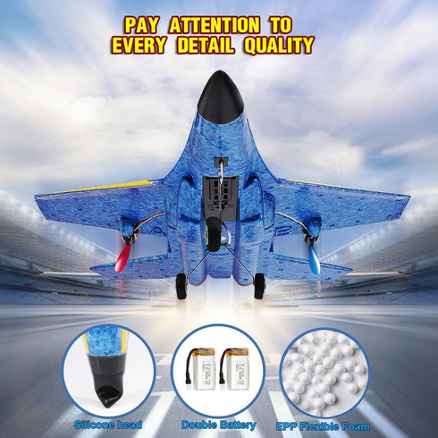 Su-27 RC Airplane, 2.4GHz 2 Channel Remote Control Plane with Gyro Night Lights and 2 Batteries, Easy to Fly Toy