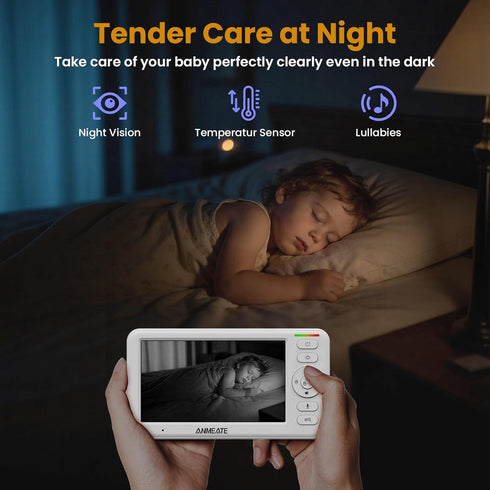 ANMEATE 5" 48H Life,720P 1000ft HD Video Baby Monitor with Camera and Audio - No WiFi, Battery Remote Pan Tilt Zoom