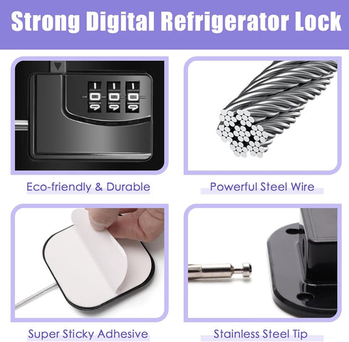 4PCS Self-Adhesive Refrigerator Lock Combination, Child Safety Locks for Kitchen Freezer Door with Password (Black)