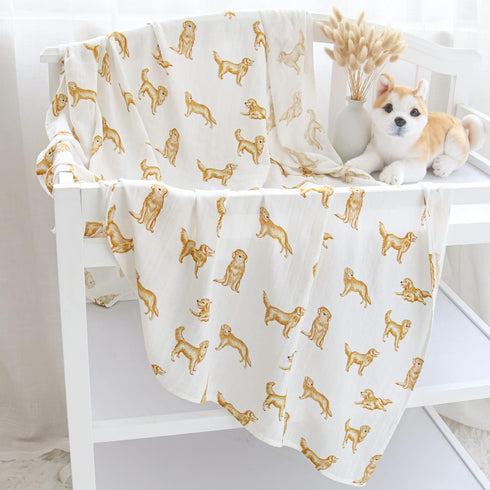 LifeTree Baby Swaddle Blankets with Golden Retriever Dog, 70% Viscose Bamboo and 30% Cotton, 47" x 47"