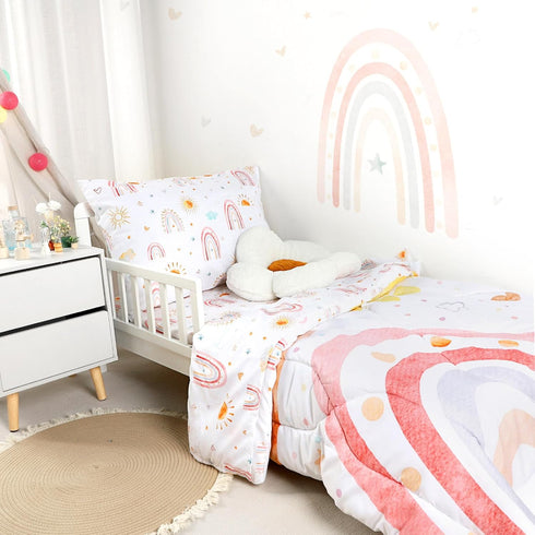 Set 4 Set, Set Toddler Bedding for Girls, Piece Rainbow Toddler Girl Bedding Super Soft & Lightweight Toddler Comforter