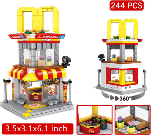 Building Blocks City Street View Toy: 3D DIY Bricks Set, Unique Home Decor, 244PCS Burger Shop