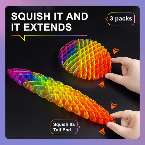 Yisryerow 3-Pack Fidget Worm Toy | Sensory Toys for Adults & Kids with Autism ADHD | Quiet Desk Fidgets | Anxiety
