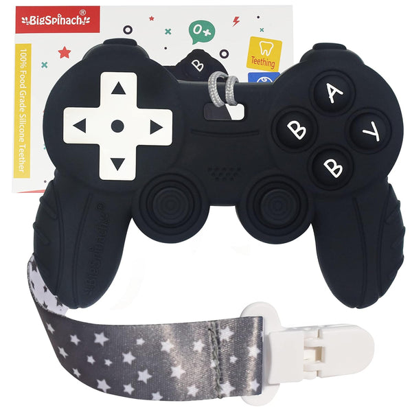 Cool Game Control Remote Teething Toy for Babies 0-6 & 6-12 Months, Silicone Chew Toys for Gamer Parents (Black)