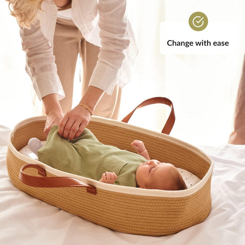 LittleLaughs Moses Basket for Babies with Muslin Blanket | Changing Basket for Baby Dresser | Portable Basket for Your