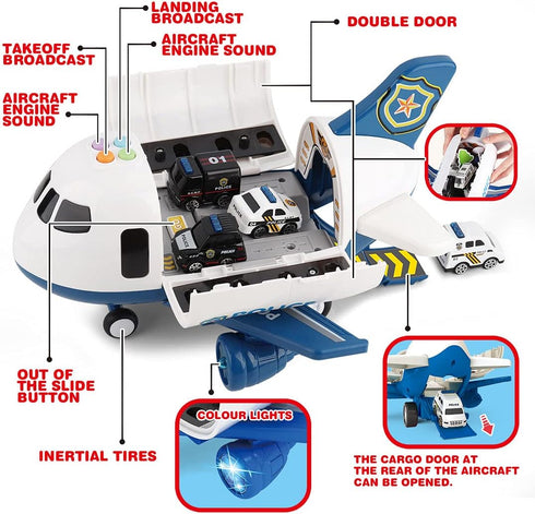 5 1 3 4 5 6 Dwi Dowellin in Airplane Toys with Light and Sound,Police car Toys with Activity Mat, Christmas Birthday