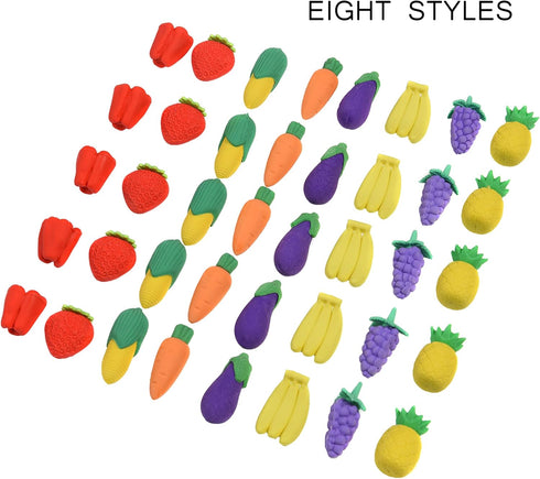 Mini Novelty Cute Fun Food Pencil Erasers for School Classroom Rewards and Party Favors (Fruit & Vegetable)