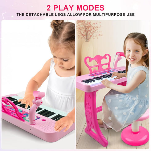 37 3 4 5 6 7 8 Love&Mini Kids Keyboard Toys for Girls - Keys Pianos Toy with Stool and Microphone Pink Electronic