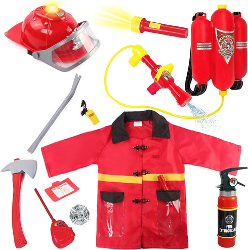 Liberty Imports 12 Piece Kids Fireman Costume Gear, Firefighter Chief Dress Up Clothes Toy Set with Backpack &