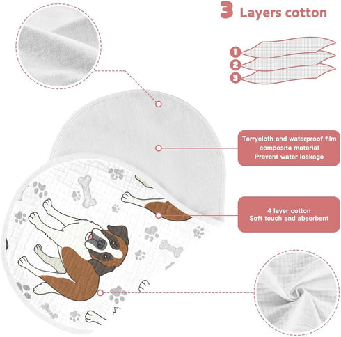 FUQIUMI 4 22"x 11" St-Bernard-Shorthaired Dog Muslin Burp Cloths for Babies,Soft Cotton Layer Burping Cloths