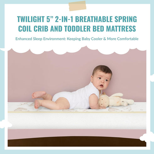 Twilight 5” 2-in-1 Breathable Crib and Toddler Bed Mattress, Firm Plush, Greenguard Gold Certified
