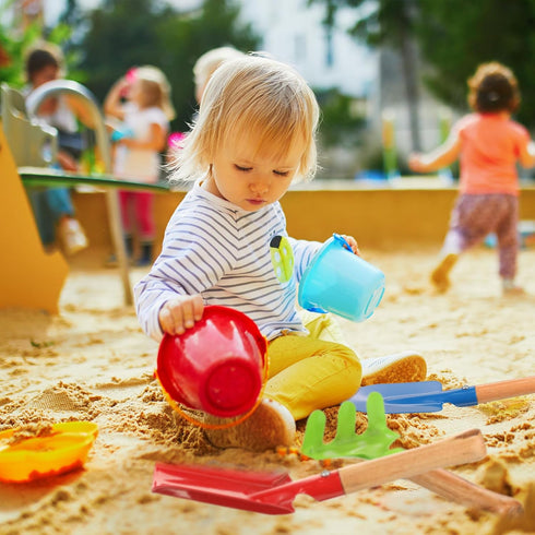 9 Set, Tarpop Pcs Kids Gardening Tools Metal Kids Yard Tools with Sturdy Wooden Handle Safe Children Beach Sandbox Toy