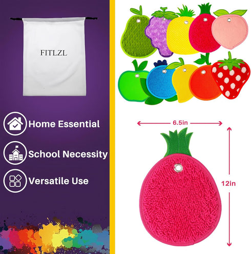 FITLZL 10 Sensory Mats, Fruit Shaped, Assorted Textured Sensory Tiles for Kids and Autistic Children, Sensory Toys