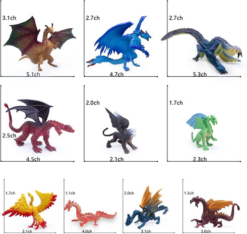SIENON 5" & 3" Dragon Toy Figures - 10 Pack Assorted Mythical Figurines for Cake Toppers & Party Favors