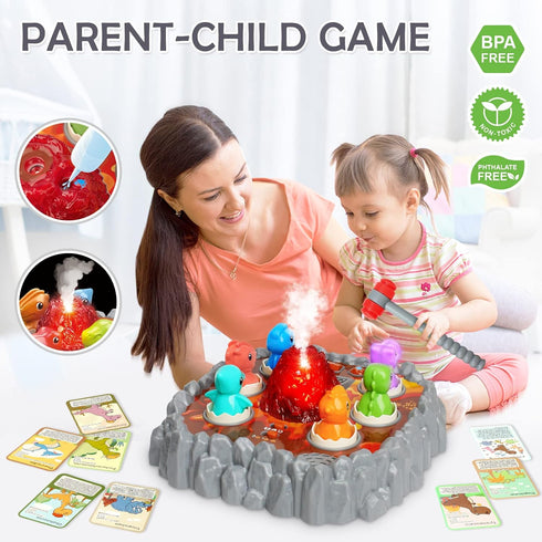 Yerloa Dinosaur Toys for Kids 3-5, Toddler Volcano Whack A Mole Game with 2 Hammers, Musical Learning Gift