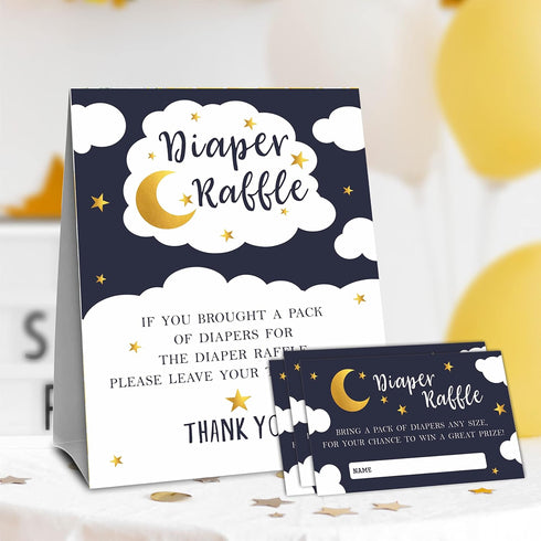 Set 1 50 LBLK-021 DYIRBIIY Over the Moon Diaper Raffle For Baby Shower, Twinkle Twinkle Little Star - Standing Sign