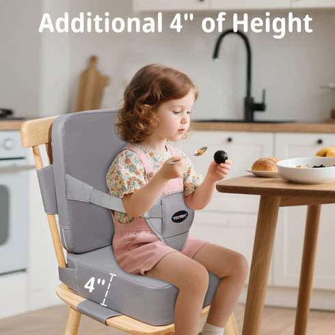 Toddler Booster Seat for Kitchen Chair with Removable Backrest & Adjustable Straps, PU Portable Waterproof & Non-Slip