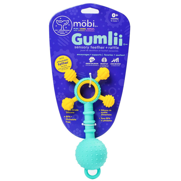Mobi Gumlii Sensory Teether Baby Rattle Toy - Food Grade Silicone, BPA Free, for Babies 0-6 Months, Pack of 1