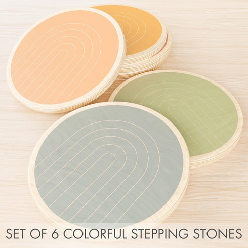 Fun Wooden Stepping Stones for Kids - Safe Non-Slip Obstacle Course and Sensory Toy Set of 6 for Ages 1-4